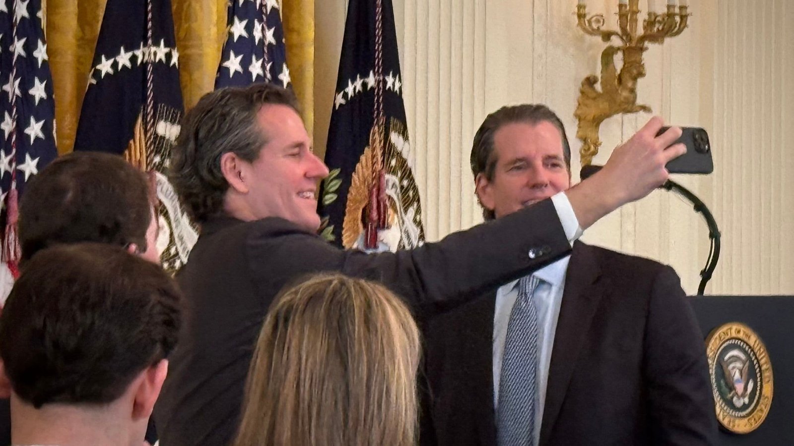 Cameron and Tyler Winklevoss at the White House on July 18, 2025. (Jesse Hamilton/CoinDesk)